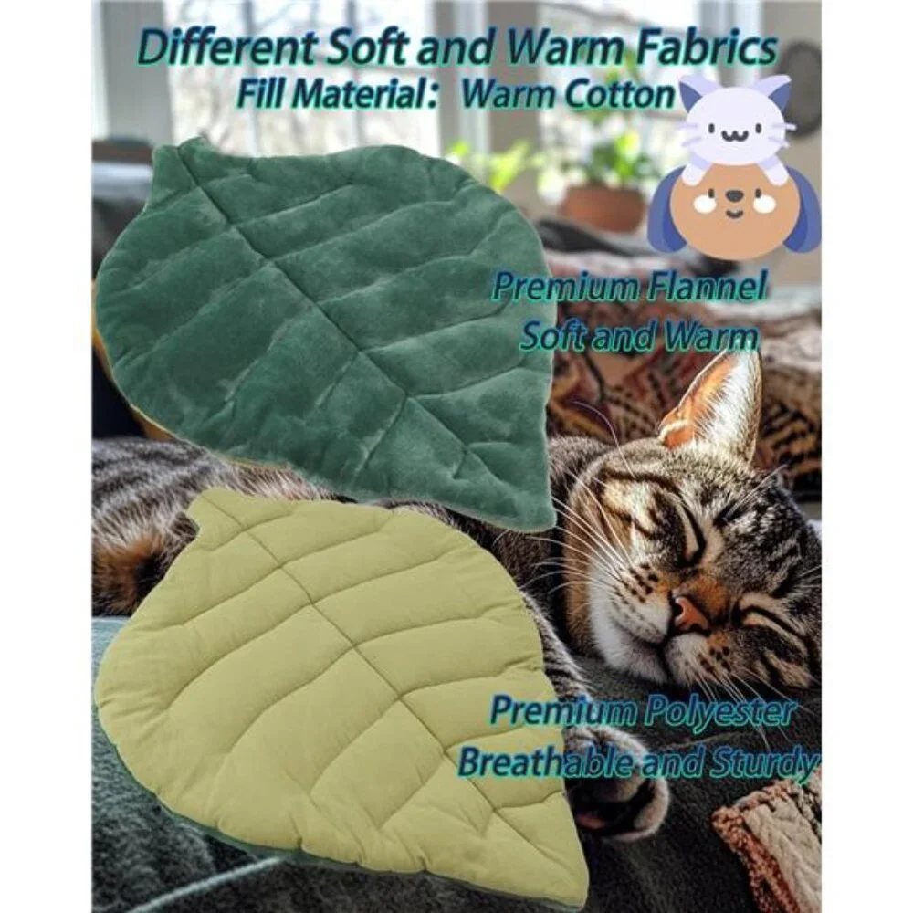 Cat Mat Self Warming Pet Bed Leaf Shape Cotton Soft Warm Blanket for Cats Dogs
